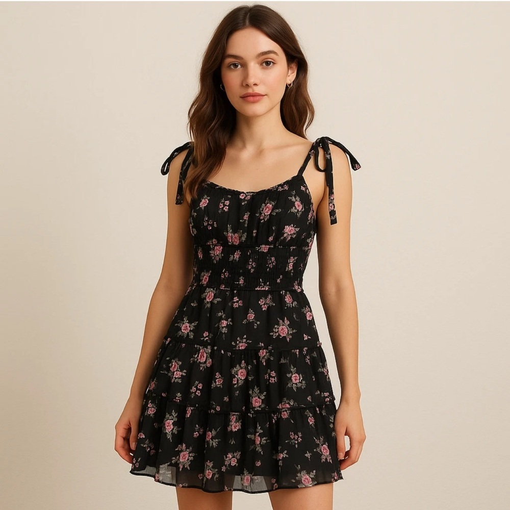 Trixxi Women's  Black  Floral  Pattern Roses  Size Medium Dress